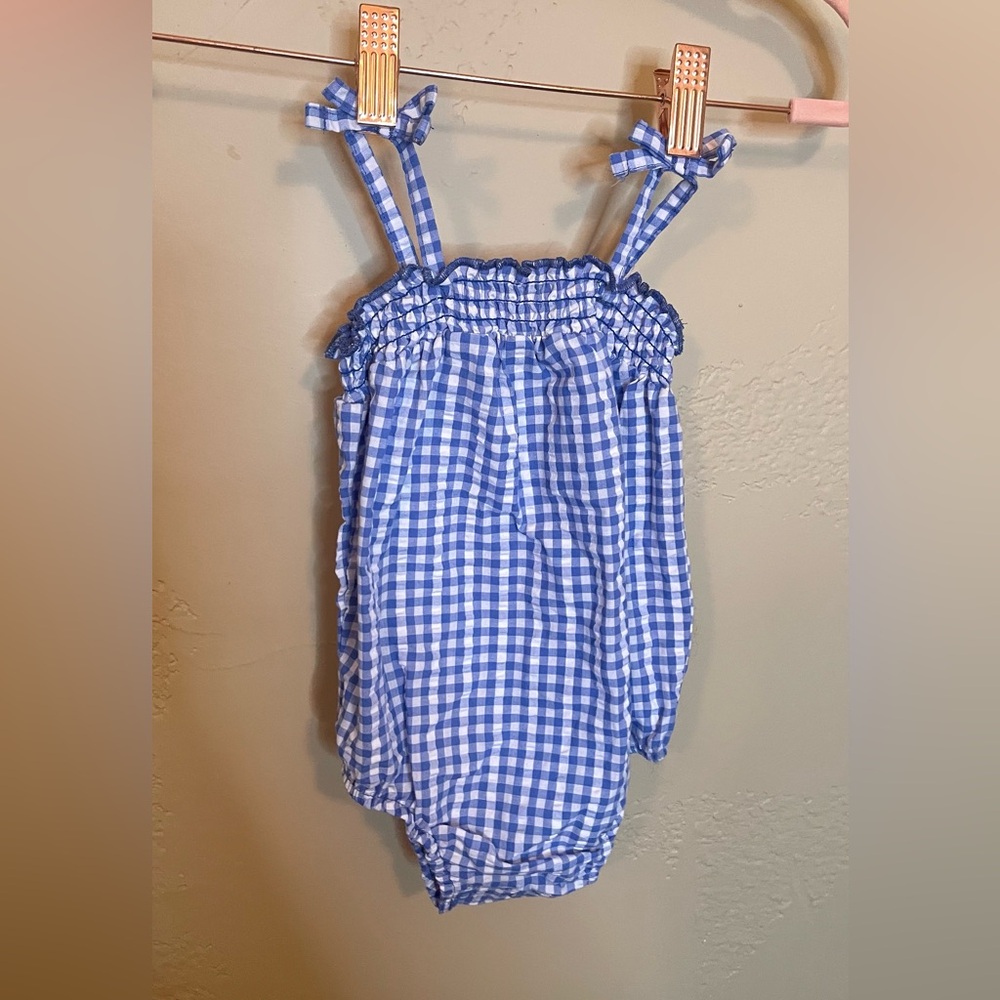 Cutest gingham blue and white romper